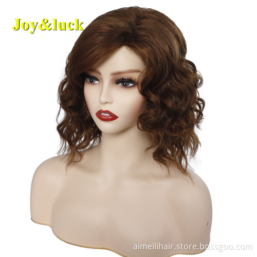 Ladies Wholesale Wigs With Bangs for Women Machine Made Party Brown Ombre Blonde Short Natural Water Wave Synthetic Hair Wigs